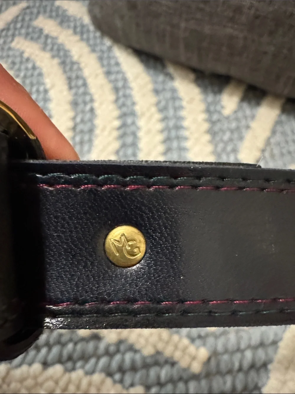 Vintage Roeckl Belt Gold Buckle Key Charm Black Burgundy blue